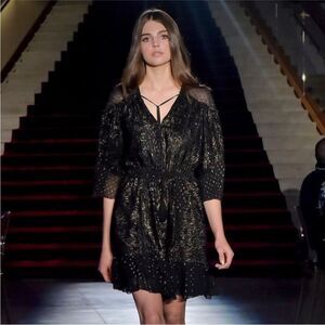 Rachel Zoe Runway Collection Black & Gold Bohemian Mini Dress Size 10 $465 NEW